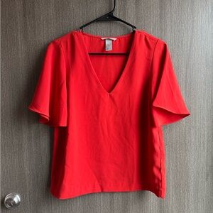H&M V-Neck Blouse with Flowy Sleeves - Size 0